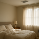 Bedroom with warm afternoon light and subtle reduced airflow discomfort