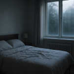 Bedroom with morning window condensation and a damp, heavy atmosphere
