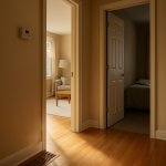 Hallway and bedroom with vent airflow delayed during furnace startup